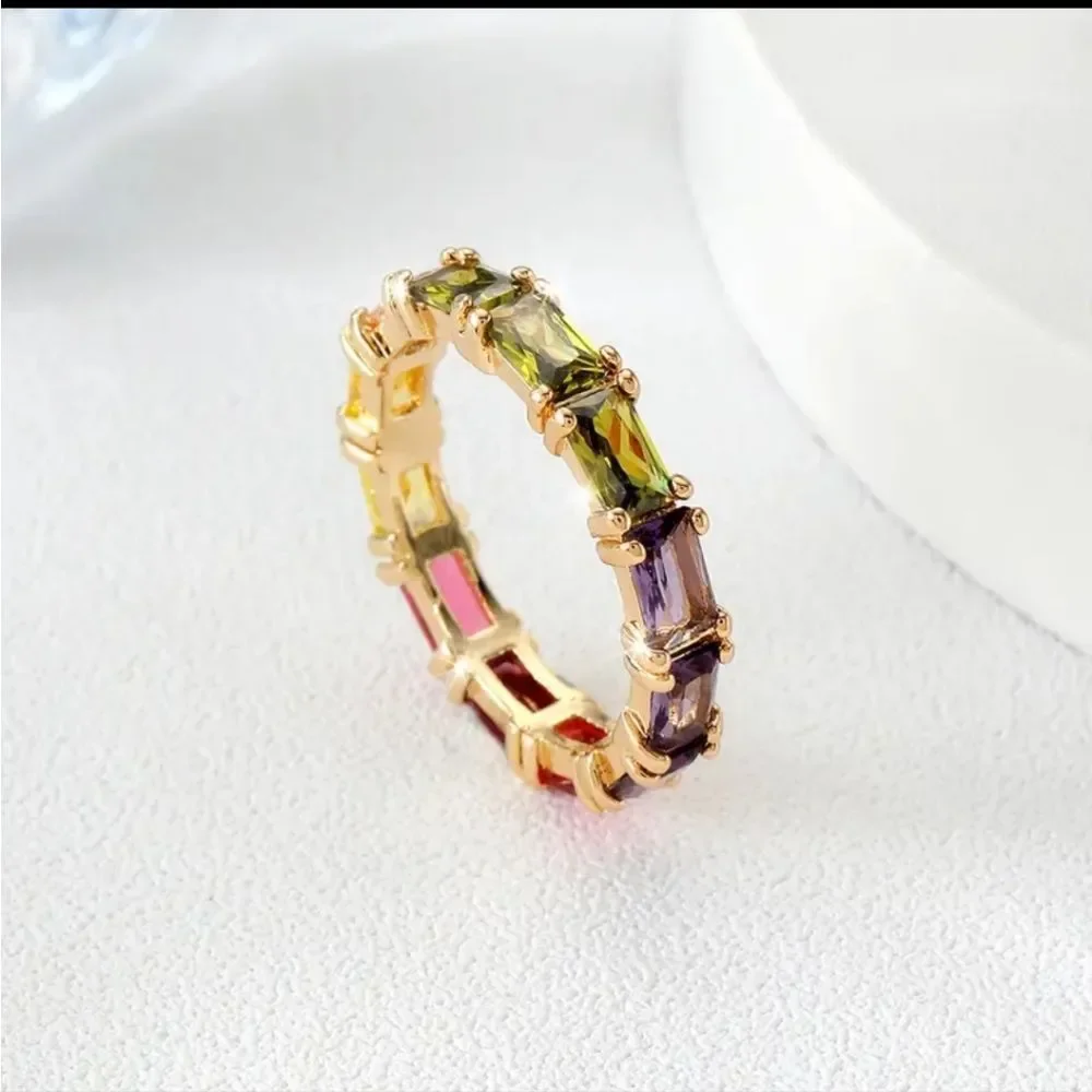 Multicolor Cubic Zirconia Circle Golden Plated Ring